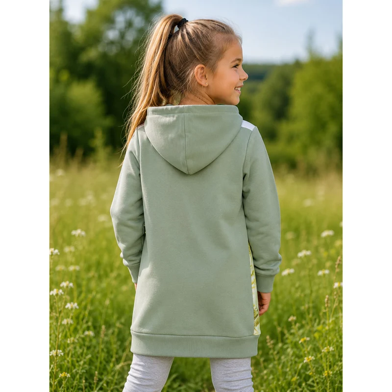 BONDI Mädchen Kapuzenkleid Hoodiekleid "Horse Love" 36215 | Oliv Grün