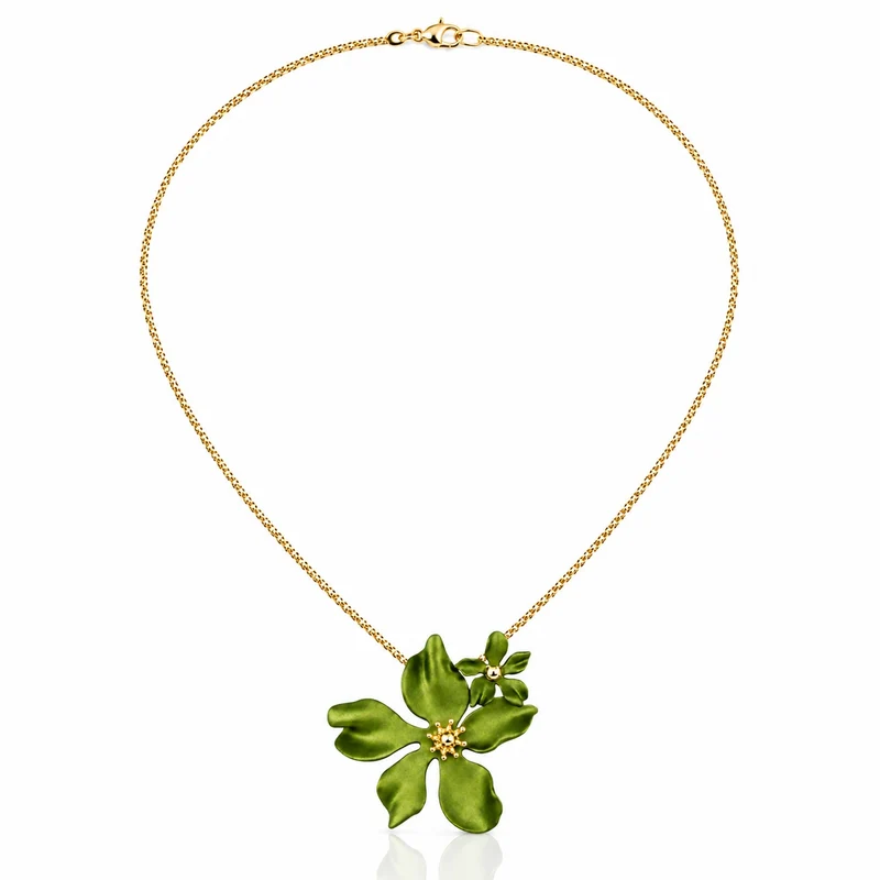 LUISIA® Halskette "Nelia" mit Blumen - 16 Karat vergoldet | Olivgrün