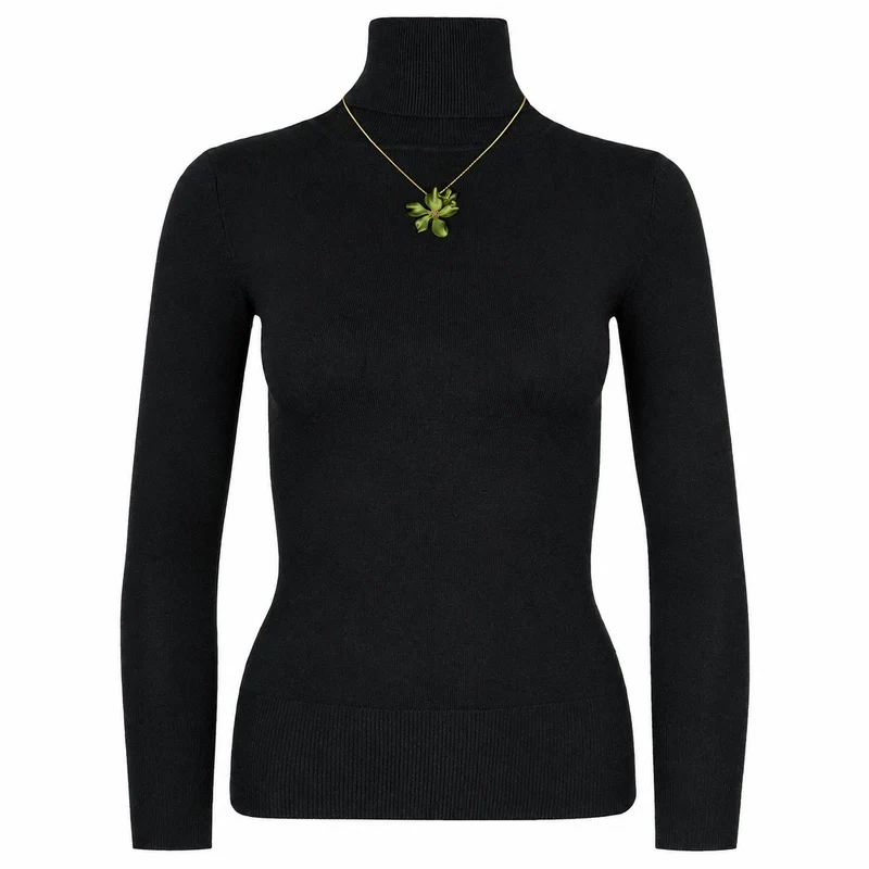 LUISIA® Halskette "Nelia" mit Blumen - 16 Karat vergoldet | Olivgrün