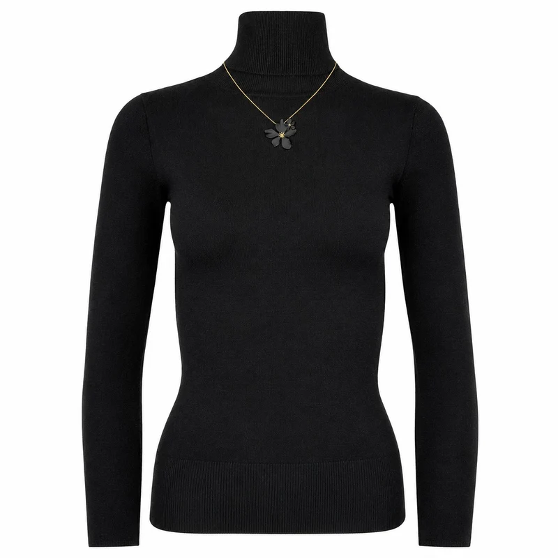 LUISIA® Halskette "Nelia" mit Blumen - 16 Karat vergoldet | Schwarz