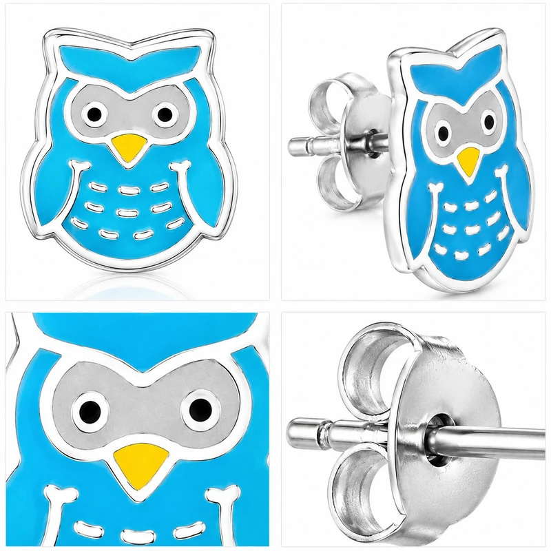 LUISIA® Ohrstecker "Eule" | Hellblau - 925 Sterling Silber