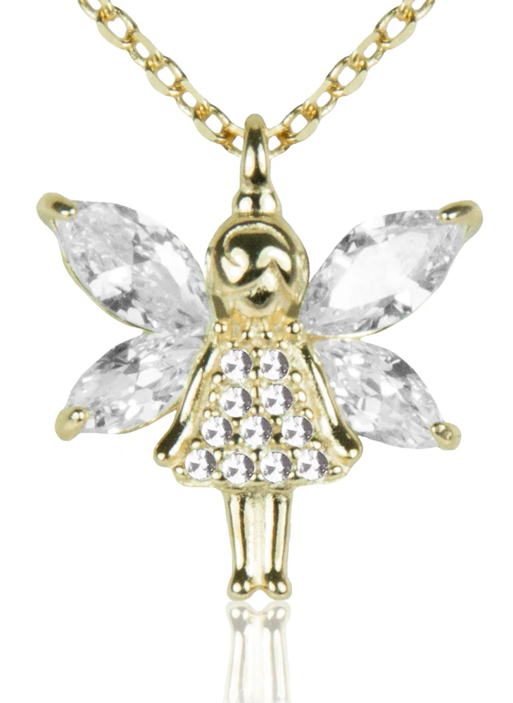 LUISIA Vergoldete Damen Halskette mit kleiner Kristall Elfe - 925 Silber Schmuck mit Zirkonia Anhän