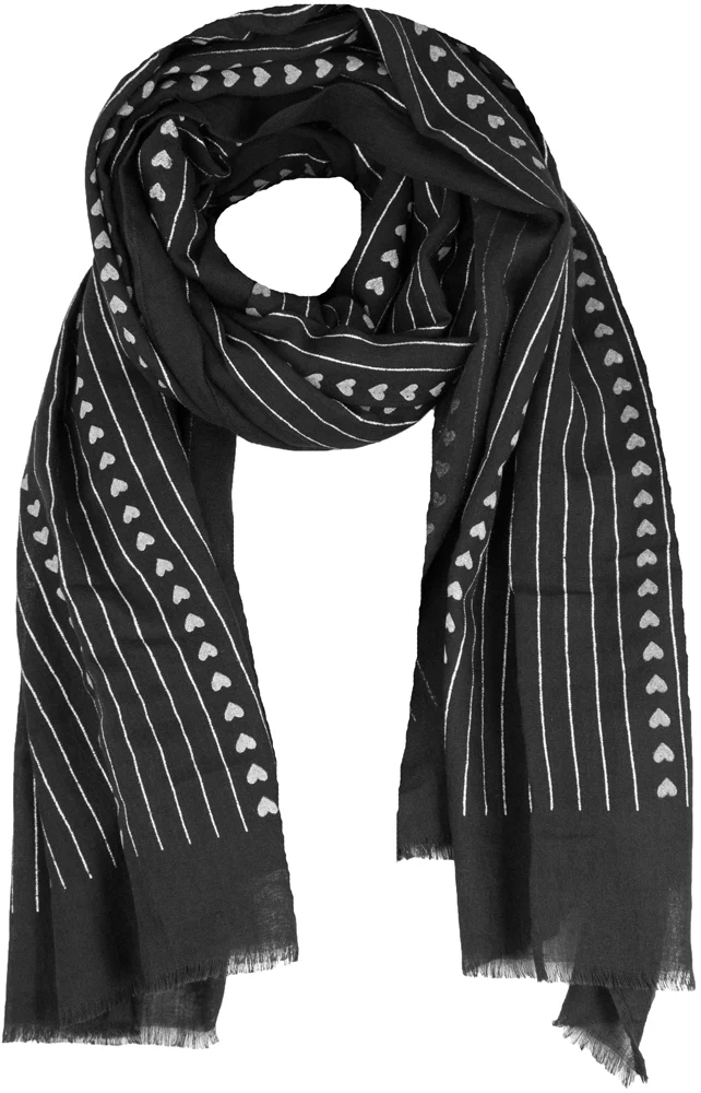 Halstuch Schal mit Herzen und Glitzer Streifen 185 x 70 cm | Schwarz