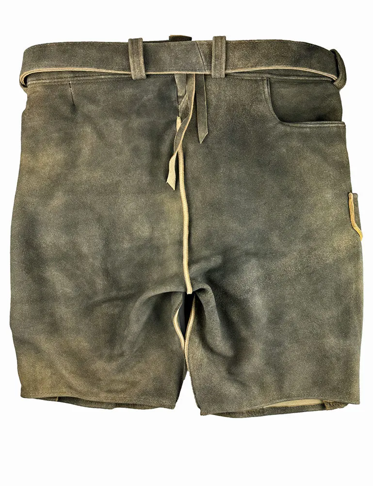 Buchberger Kurze Lederhose "Karl 1" mit Gürtel | Ziegenvelours Braun Grün