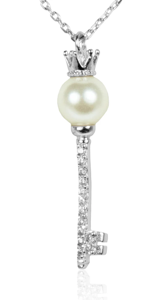 LUISIA Filigrane Damen Halskette mit Strass Perlen Schlüssel - 925 Silber Schmuck mit Zirkonia Anhä