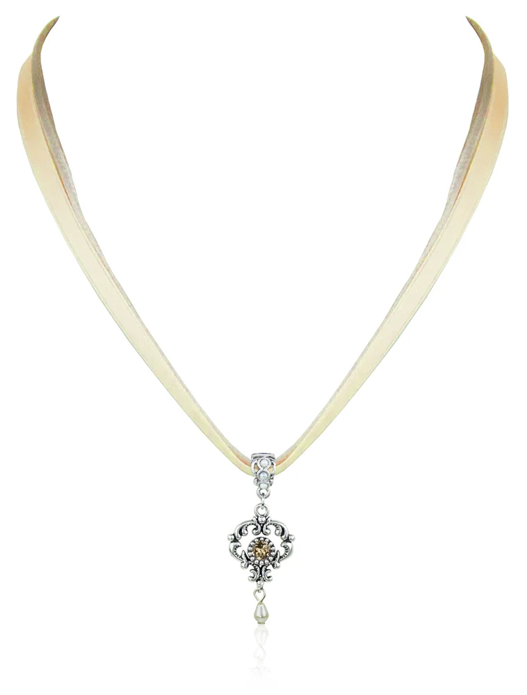 LUISIA® Halskette Malou mit Ornament Anhänger und Premium Kristall - Sand