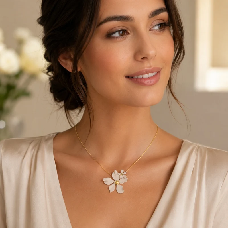 LUISIA® Halskette "Nelia" mit Blumen - 16 Karat vergoldet | Altrosa