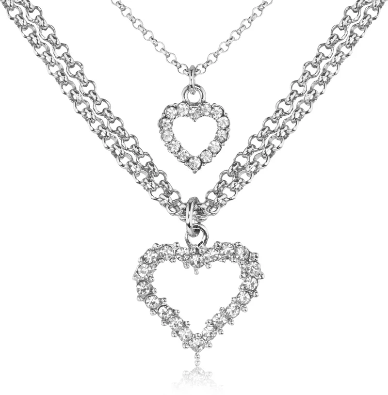 LUISIA® Doppel Halskette mit Herzanhängern und Premium Kristallen - Silber