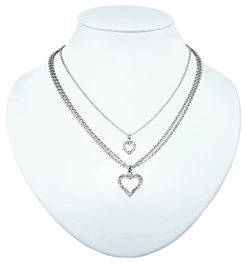 LUISIA® Doppel Halskette mit Herzanhängern und Premium Kristallen - Silber