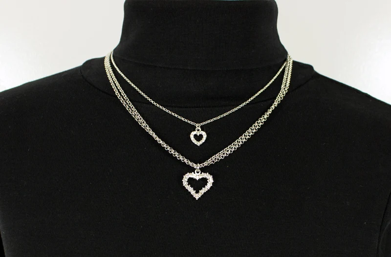 LUISIA® Doppel Halskette mit Herzanhängern und Premium Kristallen - Silber