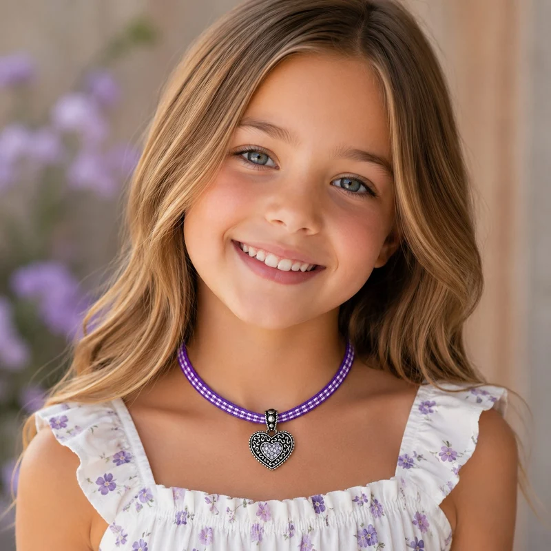 LUISIA® Kinder Halskette "Kariert mit Herz" mit Kristallen von Swarovski® | Lavendel