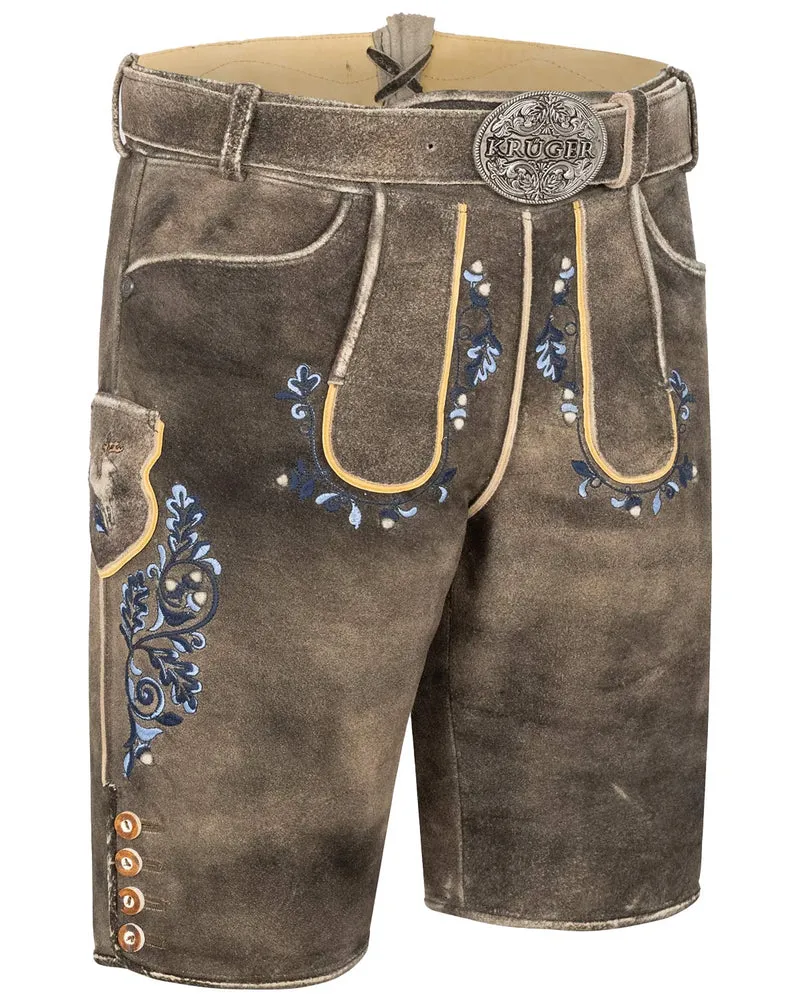 Krüger BUAM Kurze Lederhose "Pino" mit Gürtel 962567 | Braun Blau
