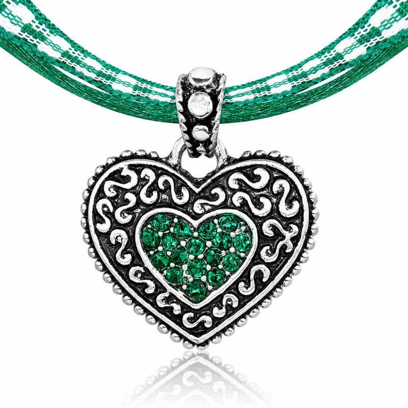 LUISIA® Kinder Halskette "Kariert mit Herz" mit Kristallen von Swarovski® | Dunkelgrün