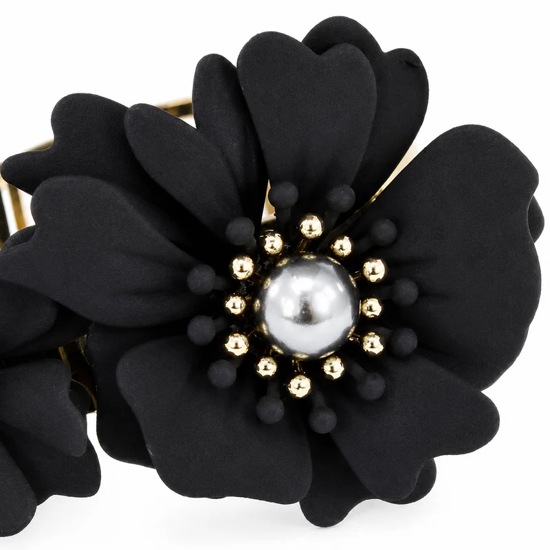 LUISIA® Armreif Armspange "Nelia" mit Blumen - 16 Karat vergoldet | Schwarz