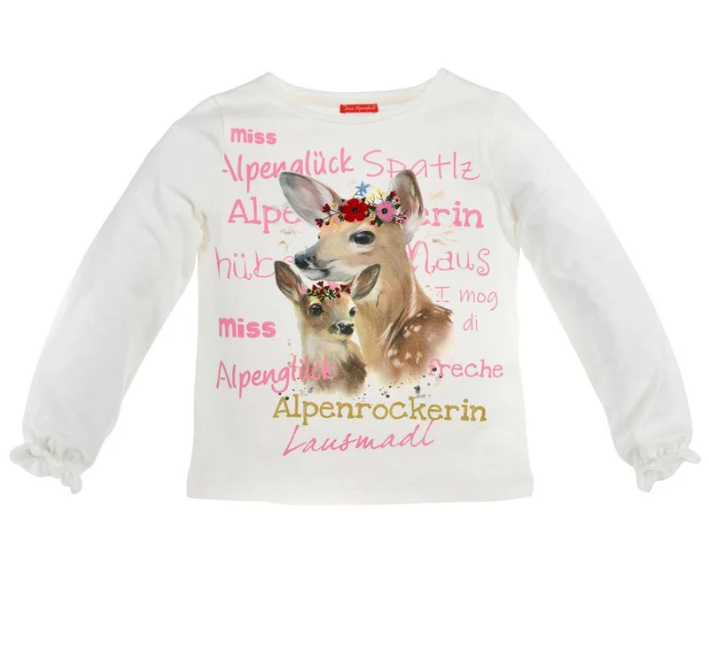 BONDI Mädchen Langarm Shirt "Miss Alpenglück" Bambi 26070 - Weiß
