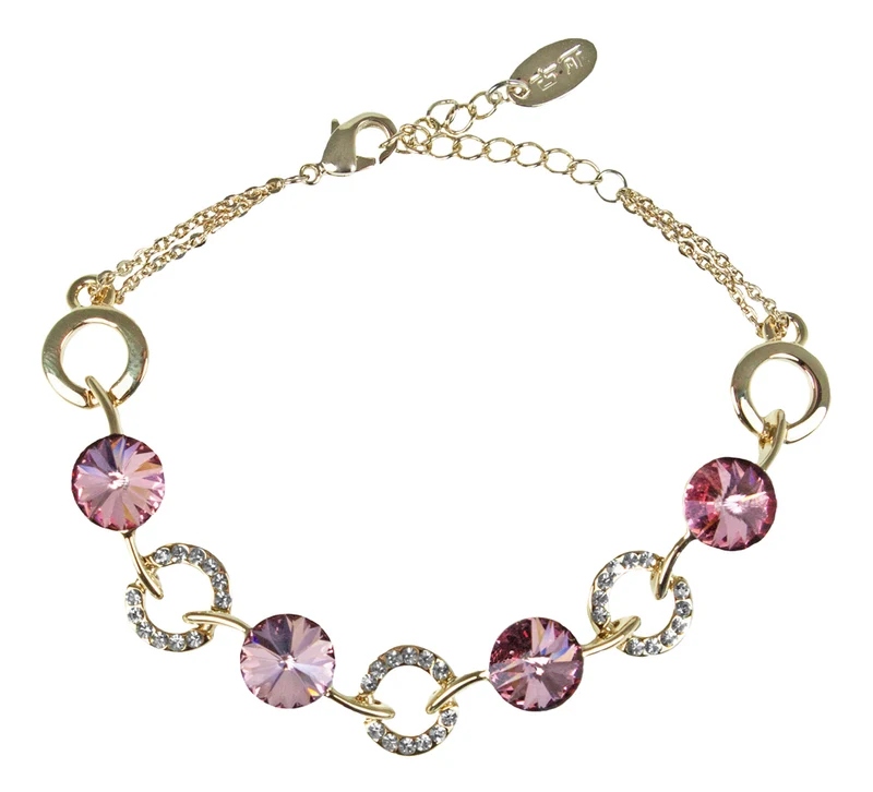 LUISIA® Goldenes Damen Armband mit rosa Rivoli Premium Kristallen