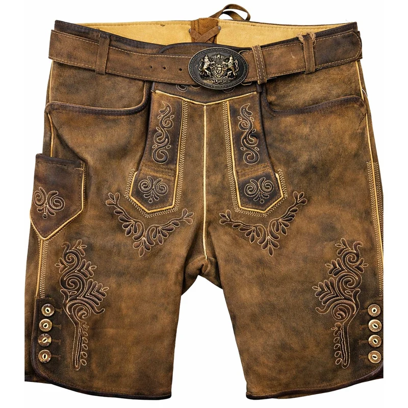 MADDOX Kurze Lederhose "Rolli" mit Gürtel | Antik Zirbe