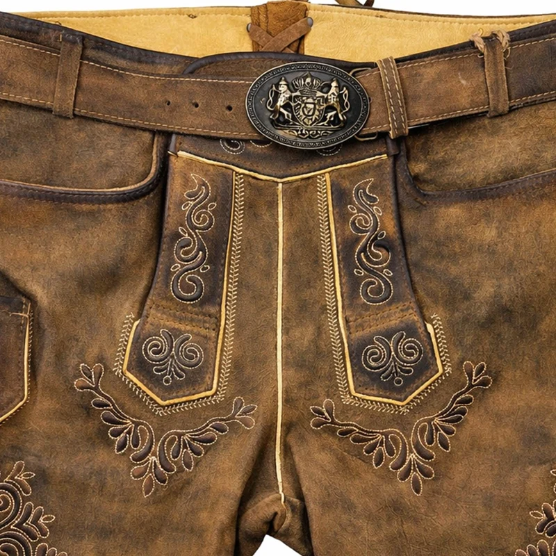 MADDOX Kurze Lederhose "Rolli" mit Gürtel | Antik Zirbe