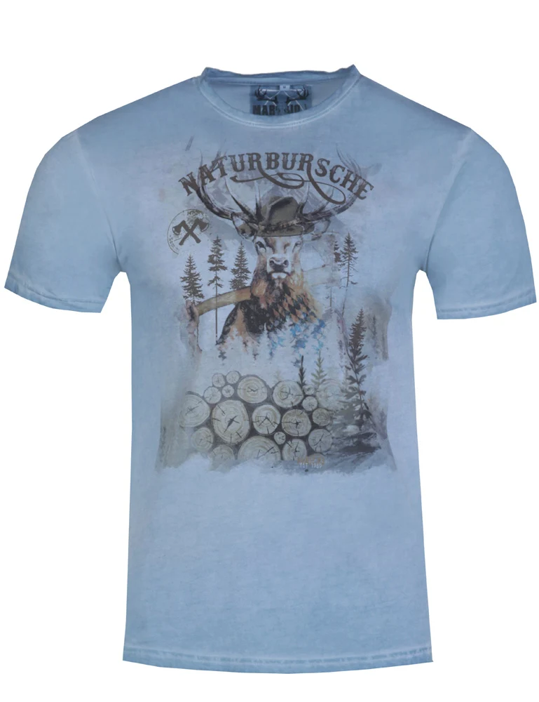 MarJo Herren Trachtenshirt "Guido" Hirschmotiv | Donaublau
