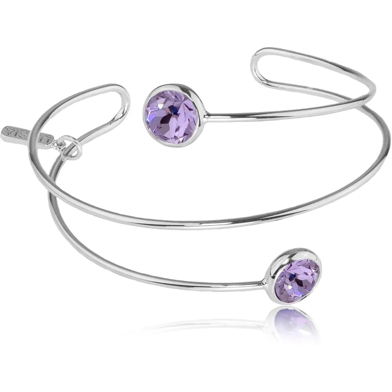 LUISIA® Spiral Armreif "Fjella" mit zwei Premium Kristallen - Silber / Violet