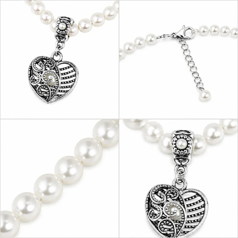 LUISIA® Perlenkette "Ariela" mit Herzanhänger | Halskette Collier
