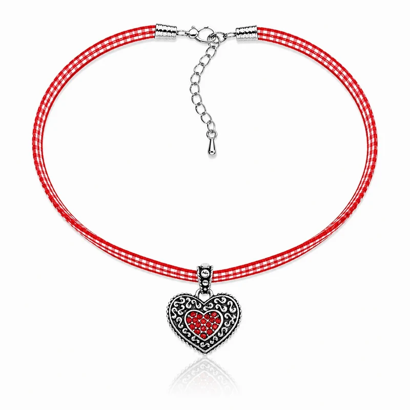 LUISIA® Kinder Halskette "Kariert mit Herz" mit Kristallen von Swarovski® | Rot