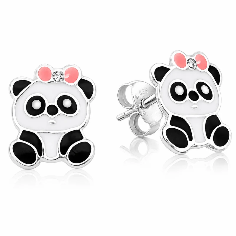 LUISIA® Ohrstecker "Panda Bär" mit Zirkonia E-15149 | 925 Sterling Silber