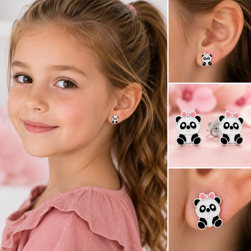 LUISIA® Ohrstecker "Panda Bär" mit Zirkonia E-15149 | 925 Sterling Silber