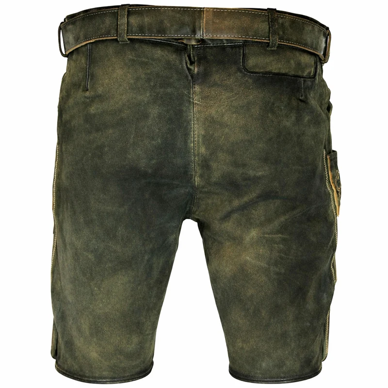 MADDOX Kurze Herren Lederhose "Ronn" mit Gürtel | Antik Moor