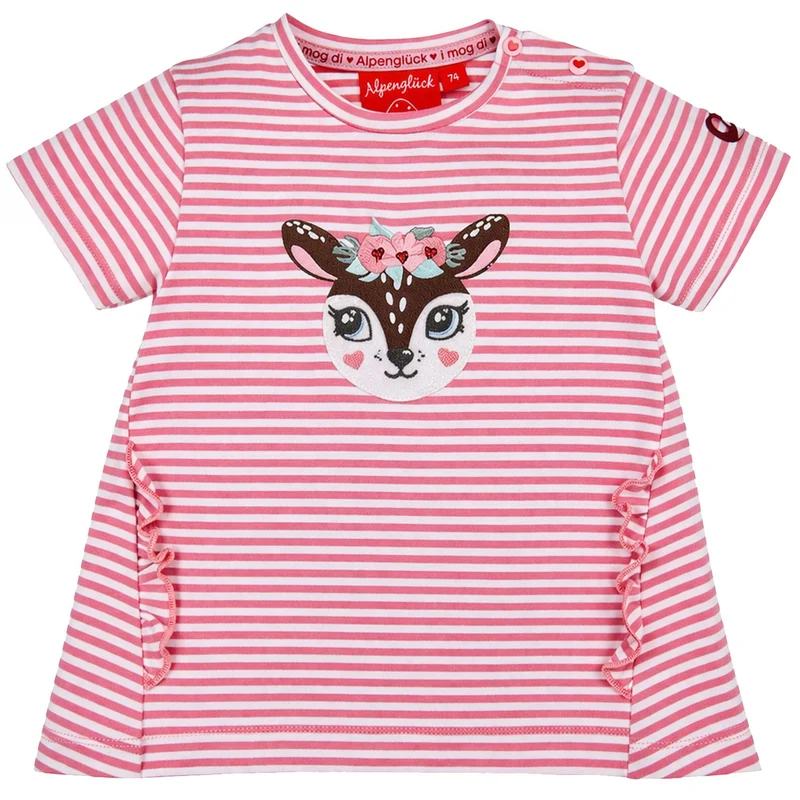 BONDI Mädchen T-Shirt "Spatzl" mit Reh 86844 | Rosa Weiß