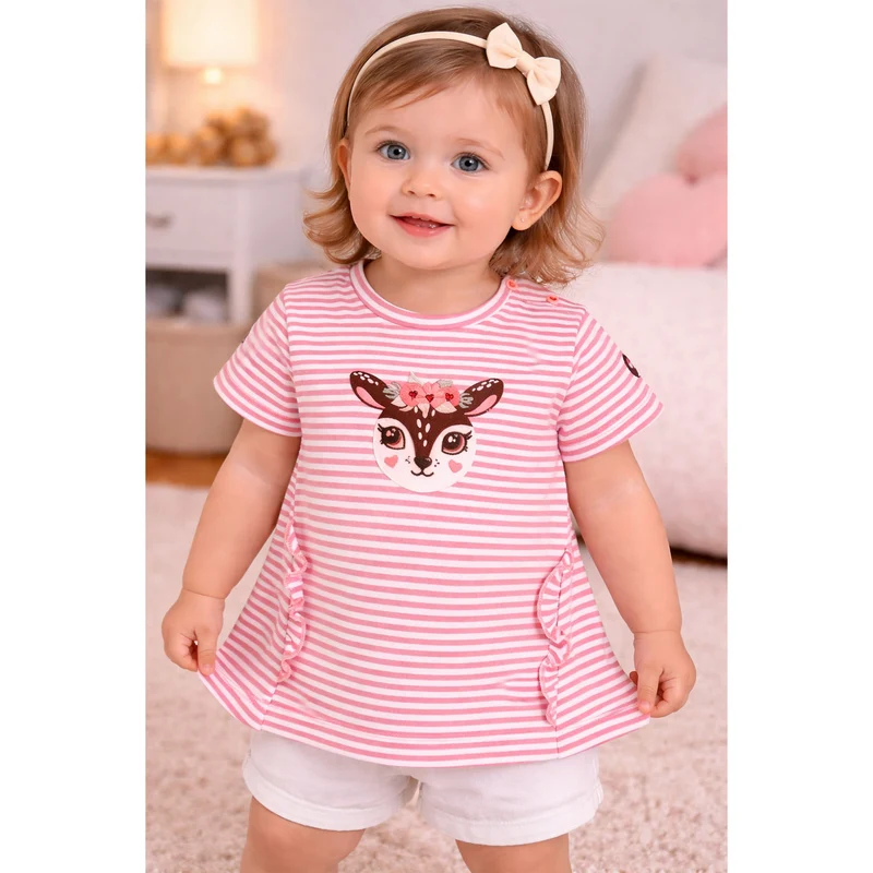 BONDI Mädchen T-Shirt "Spatzl" mit Reh 86844 | Rosa Weiß