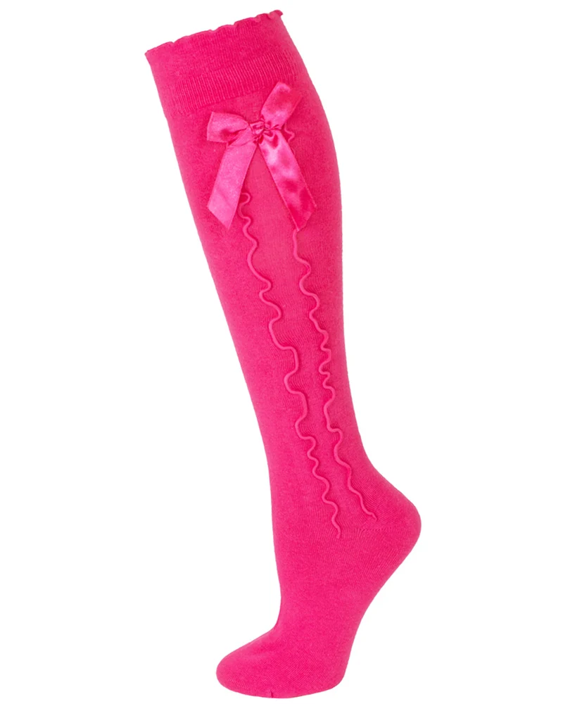 Trachten Kniestrümpfe mit Schleife für Damen | Pink