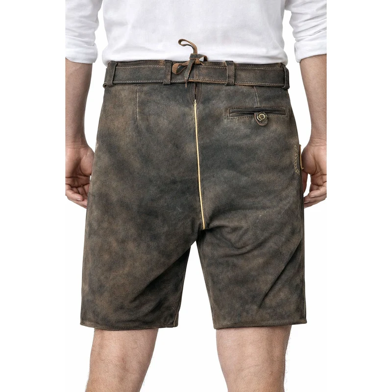 MADDOX Kurze Lederhose "Urgsee" mit Hirschstickerei | Antik Coffee