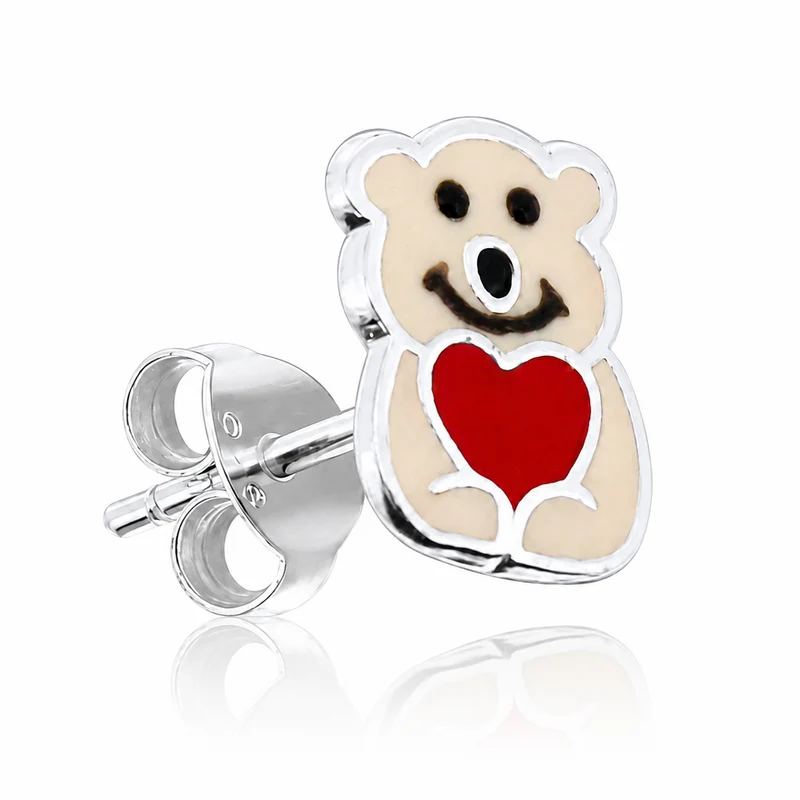 LUISIA® Ohrstecker "Eisbär" mit rotem Herz - E-14672 | 925 Sterling Silber