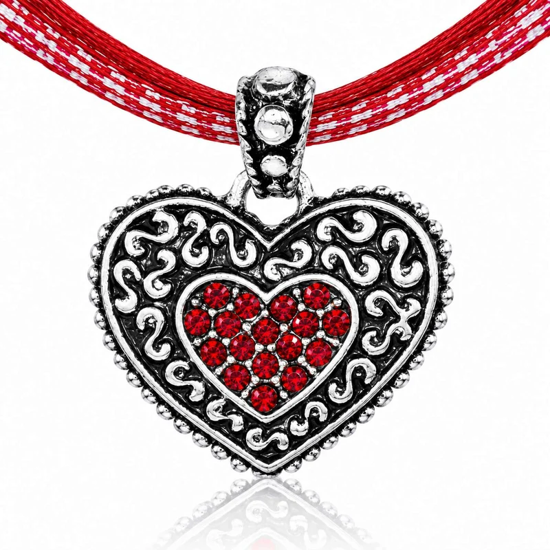 LUISIA® Kinder Halskette "Kariert mit Herz" mit Kristallen von Swarovski® | Dunkelrot