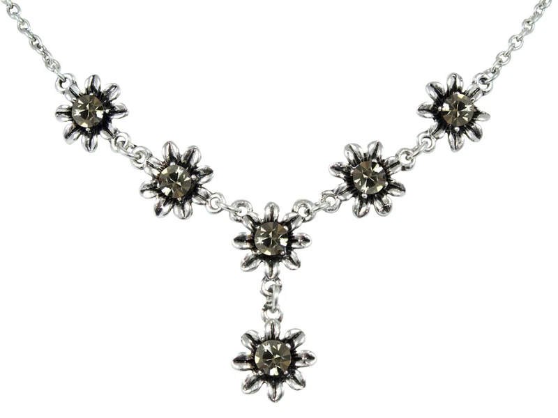Blumen Collier mit Ohrhängern - Black Diamond
