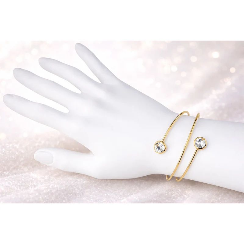 LUISIA® Spiral Armreif "Fjella" mit zwei Premium Kristallen - Silber / Light Topas