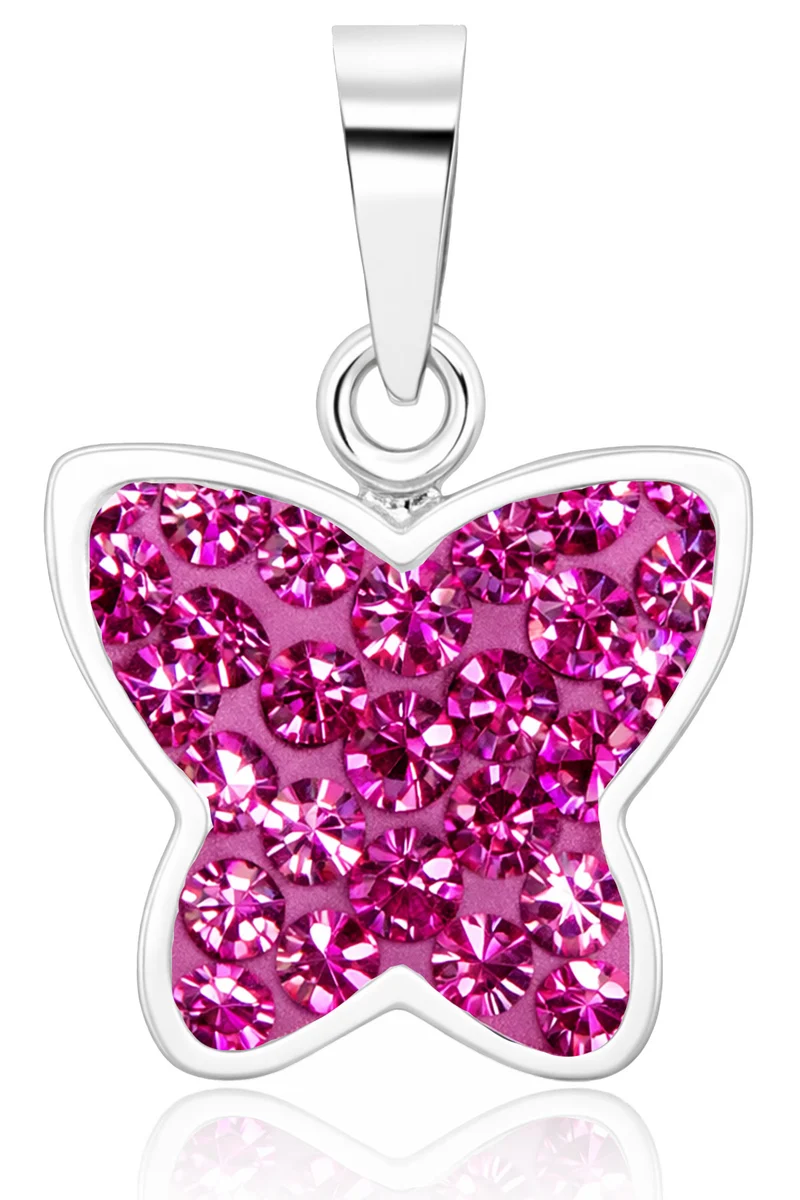 LUISIA® Kettenanhänger "Schmetterling" - Premium Kristalle - 925 Sterling Silber | Pink
