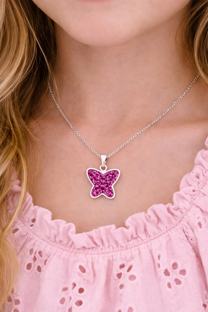 LUISIA® Kettenanhänger "Schmetterling" - Premium Kristalle - 925 Sterling Silber | Pink