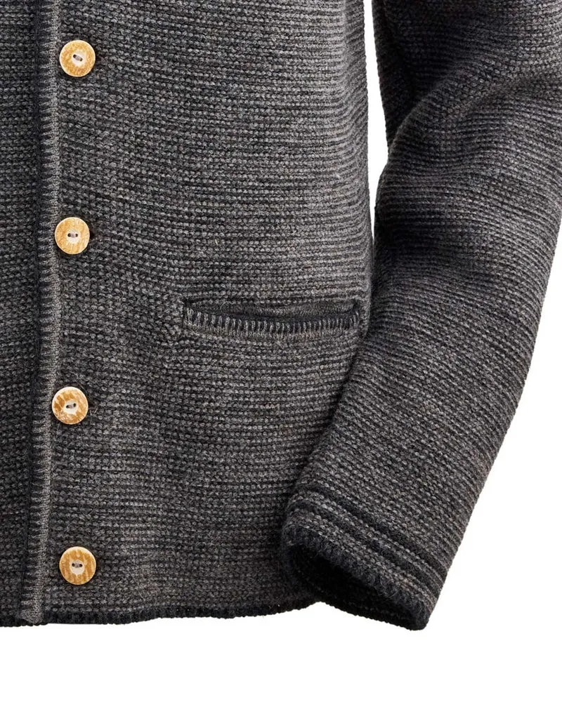 MADDOX Herren Trachten Strickjacke "Altishofen" mit Stehkragen | Kiesel Braun