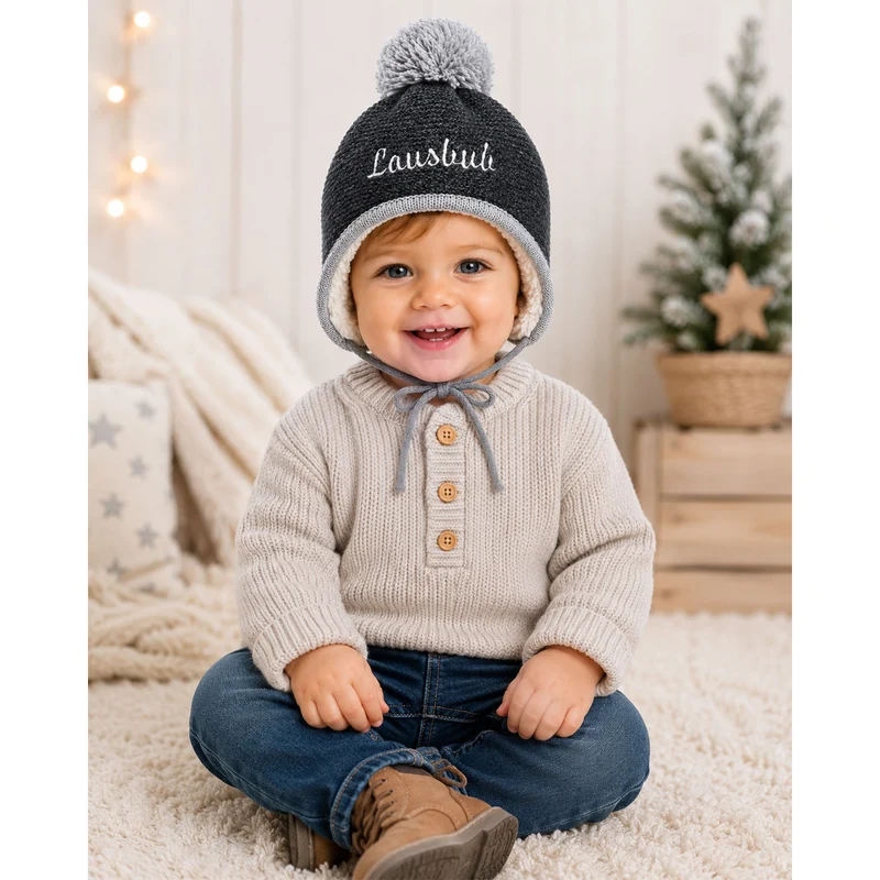 BONDI Baby Kleinkinder Strickmütze "Lausbub" 91584 | Anthra Melange