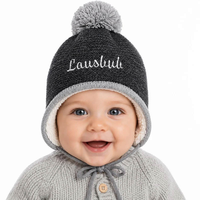 BONDI Baby Kleinkinder Strickmütze "Lausbub" 91584 | Anthra Melange