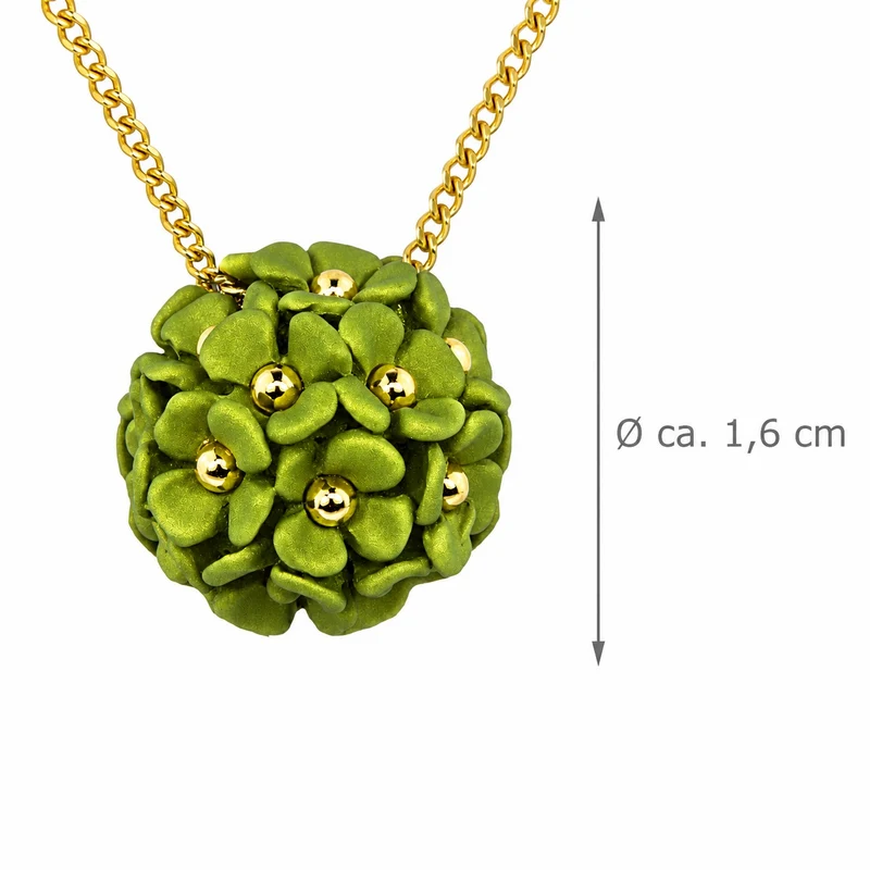 LUISIA® Halskette "Mia" mit Blüten Kugel - 16 Karat vergoldet | Olivgrün