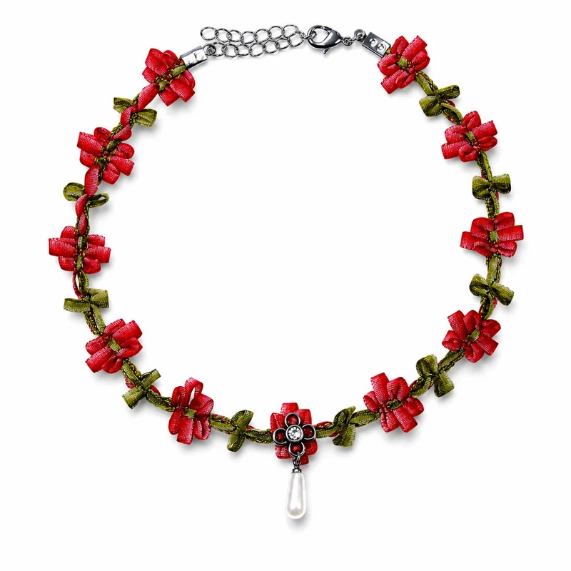 LUISIA® Stoffblütencollier "Seraphine" Kropfband mit Perle 48364 | Rot