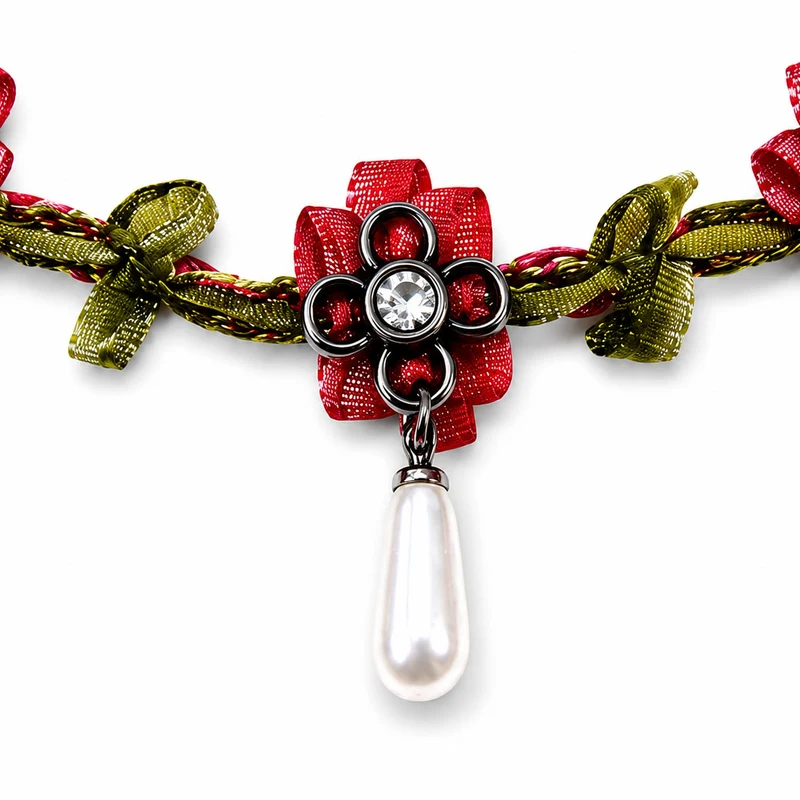 LUISIA® Stoffblütencollier "Seraphine" Kropfband mit Perle 48364 | Rot