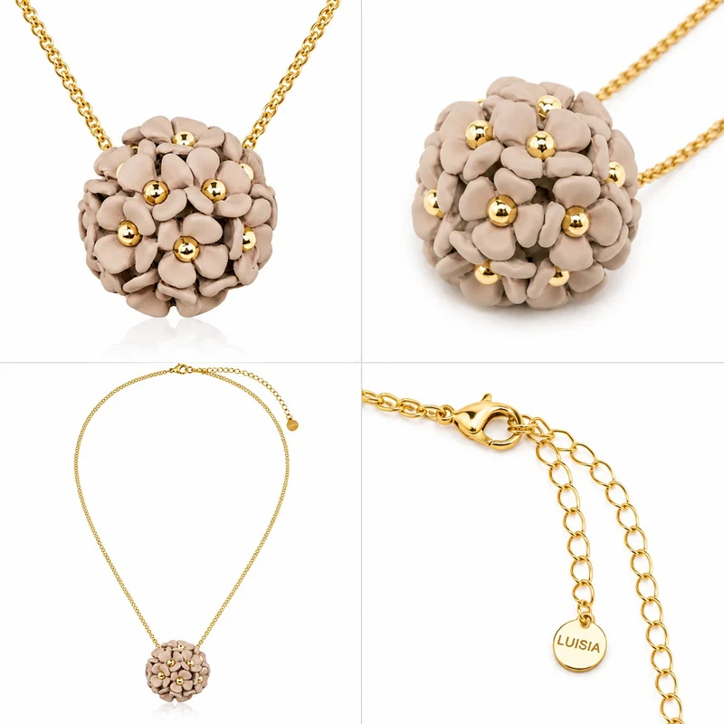LUISIA® Halskette "Mia" mit Blüten Kugel - 16 Karat vergoldet | Altrosa