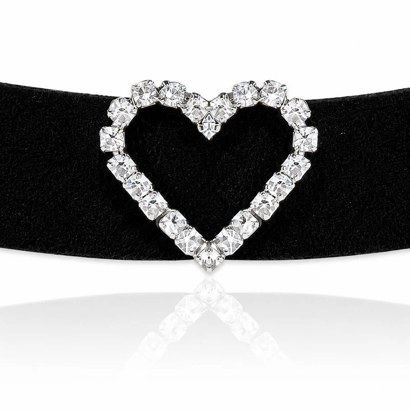 LUISIA® Samt Kropfband "Strass Herz" aus Kristallen von Swarovski® | Schwarz