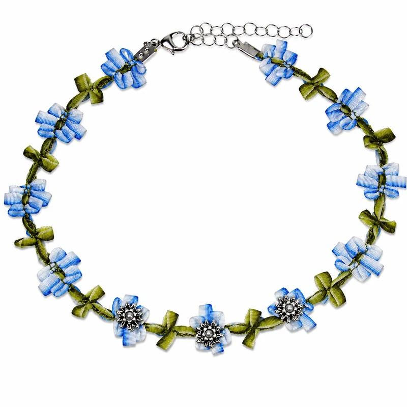 LUISIA® Stoffblütencollier "Seraphine" Kropfband mit Edelweiß 48365 | Blau