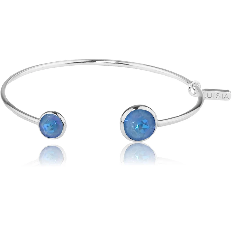 LUISIA® Einreihiger Armreif "Fjella" mit zwei Premium Kristallen - Silber / Ocean Delite