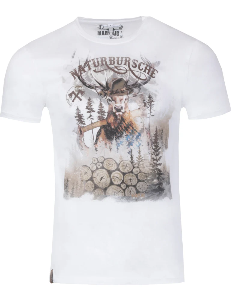 MarJo Herren Trachtenshirt "Guido" Hirschmotiv | Edelweiß